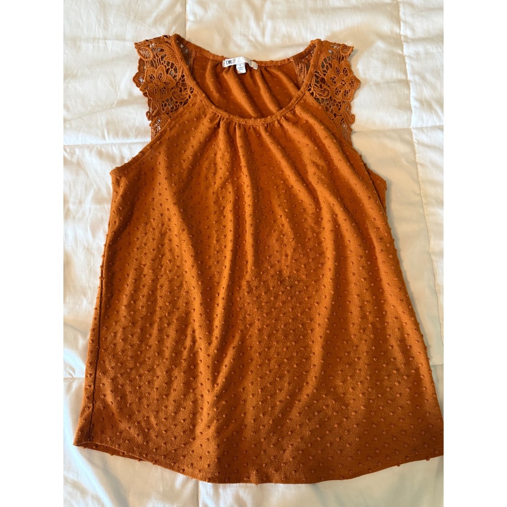 DR2 Daniel Rainn Burnt Orange Clip Dot Lace Shoulder Sleeveless Top S DR22875KCD